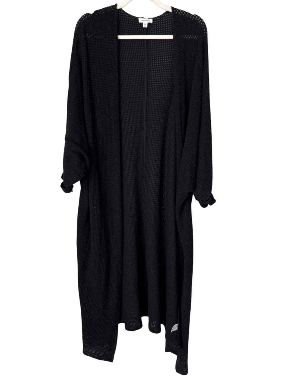MittoShop Cardigan Duster Medium/Large Open Front Waffle Open Weave Black Layers